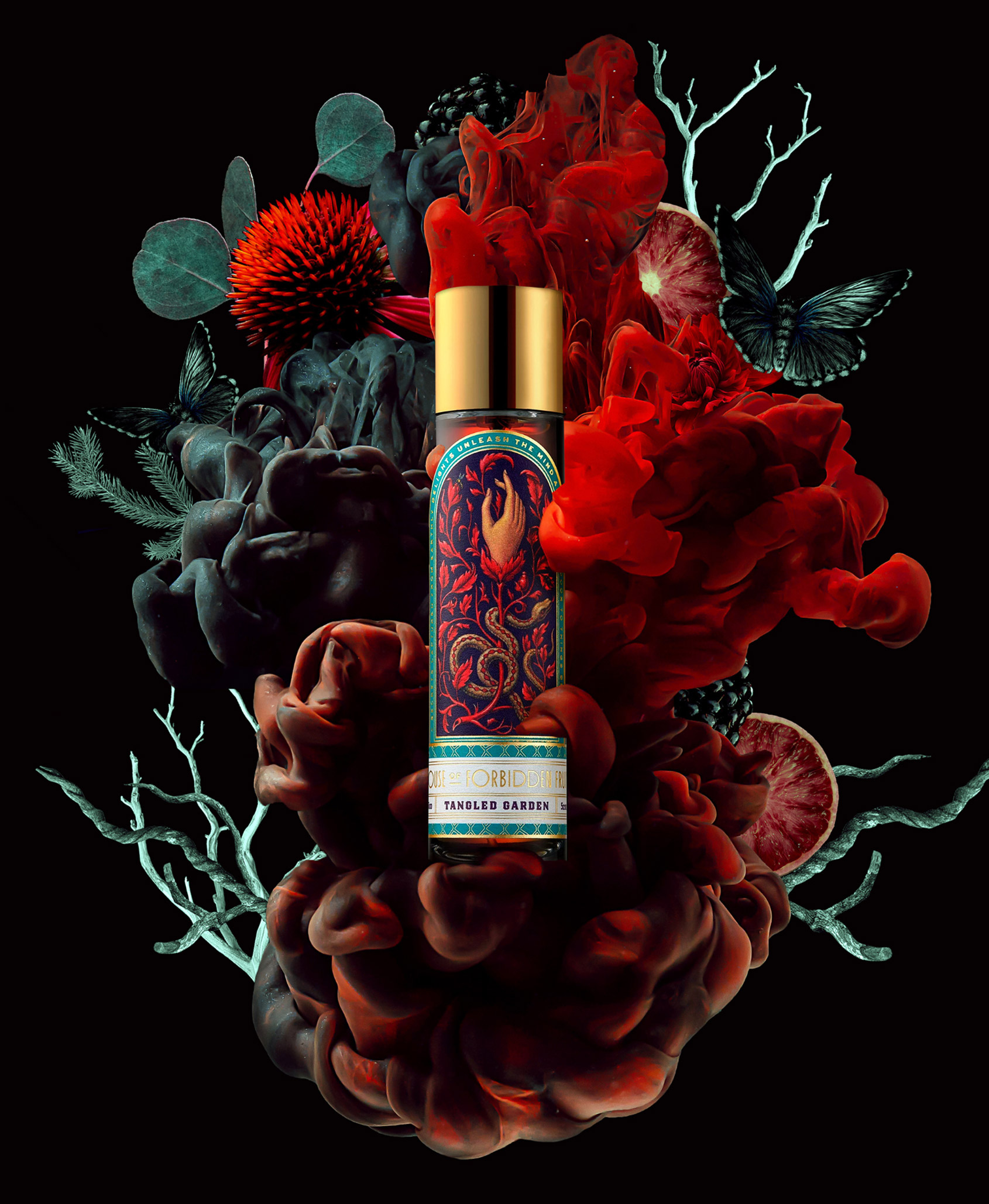 house of forbidden fruit perfume package design