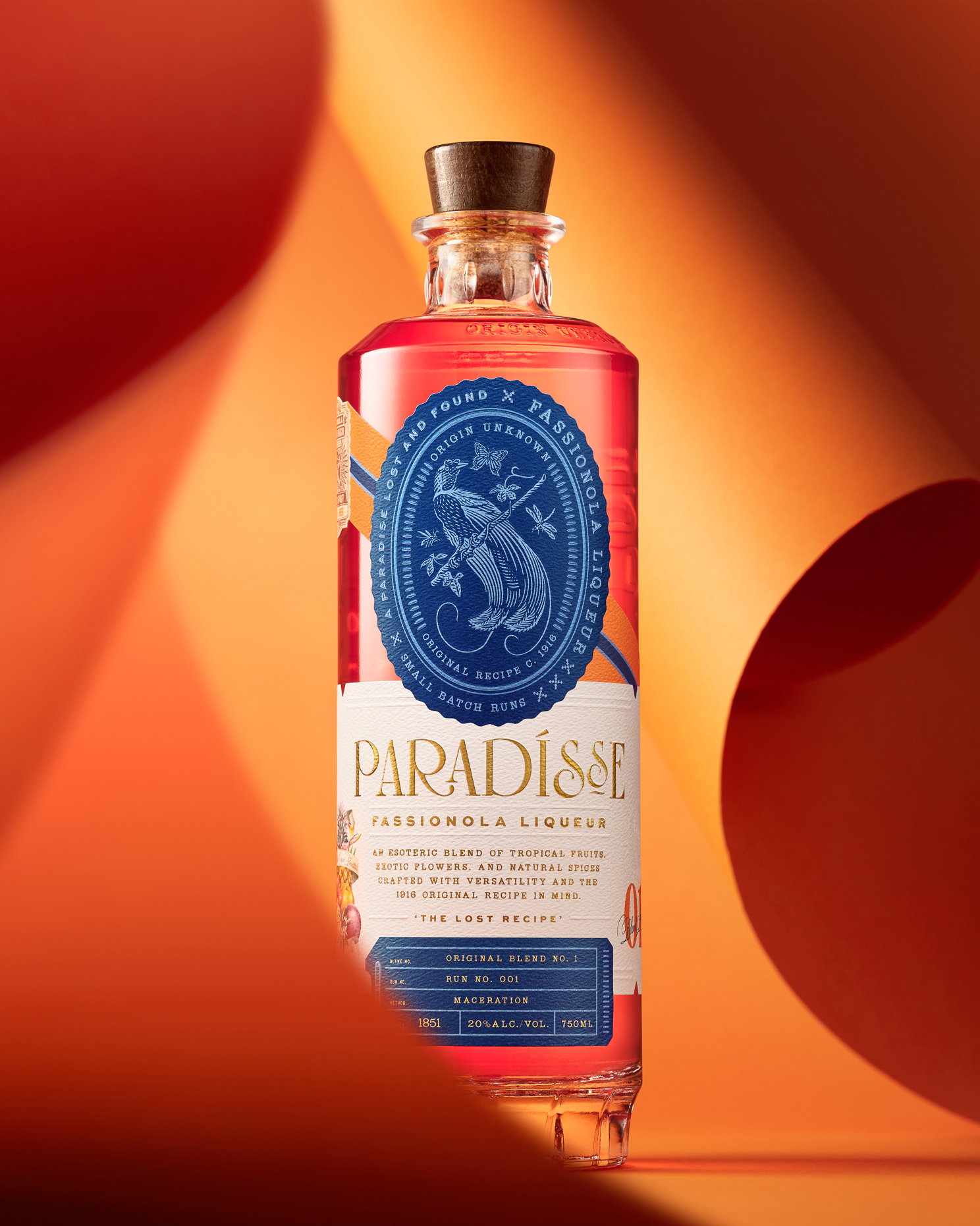 branding and package design for Paradisse Liqueur. Custom bottle and closure design.