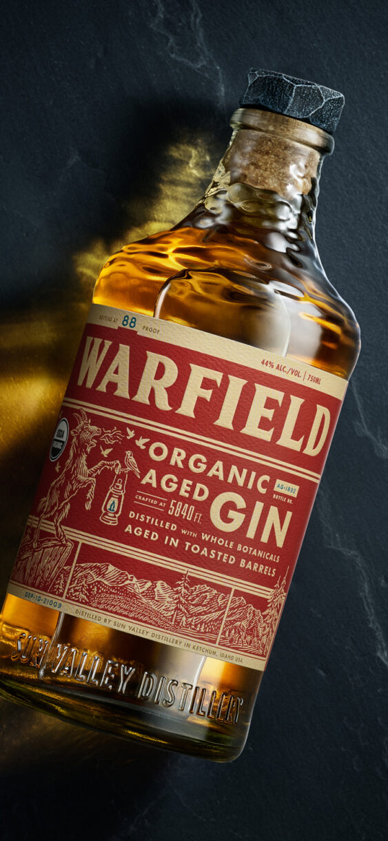 Warfield Gin in bespoke bottle, closure, and packaging